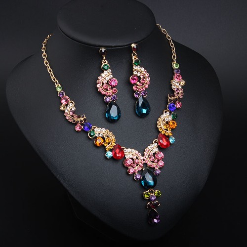 Fashion Flower Women Statement Necklace Earring Crystal Jewelry Set Bridal Gifts - 第 87/661 張圖片