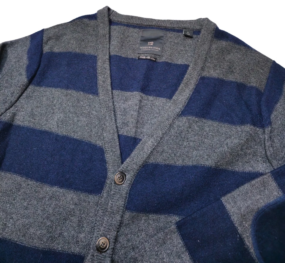 Cárdigan Scotch & Soda Para Hombre Gris y Azul Mangas Largas Botón Suéter Talla L Lana Foto 2 de 4