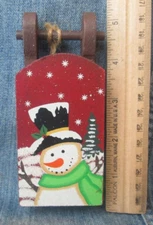 SNOWMAN ON WOOD SLED Vintage Christmas Tree Ornament ORN58