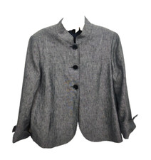 Lafayette 148 Ny Linen Blazer Jacket Women's Size 16 Blue Pockets Cuffed Sleeves