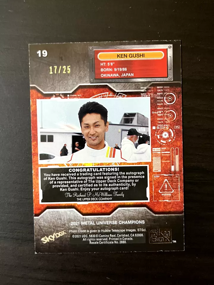 Ken Gushi 2021 Metal Universe Champions Autograph Gold /25 #19 Auto Signature SP - Image 2 of 2