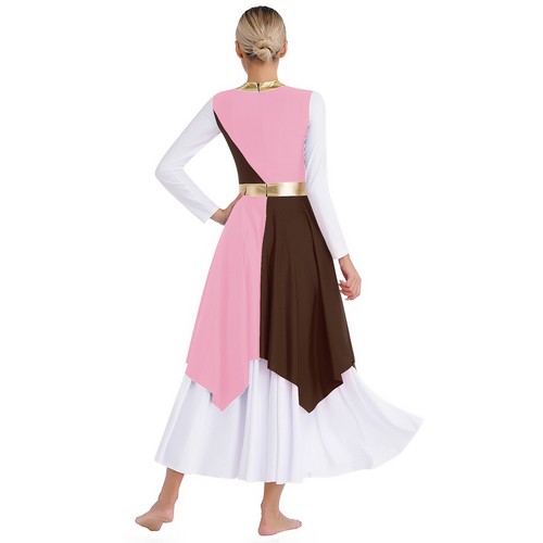 ·Women Color Block Praise Dance Dress Gown Worship Tunic Overlay Dresses Robe - Picture 55 of 83