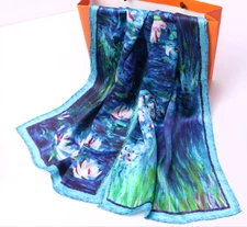 100% Silk Scarf Women neckerchief long Shawl Wrap Floral blue red green MY122