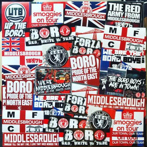 100 x Middlesbrough Stickers based on MFC Smoggies Boro Shirt Poster Flag Banner - Afbeelding 1 van 5