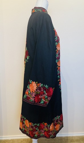 Kashmiri Coat Women Embroidered woolen lined Black Sz XL - Picture 4 of 11