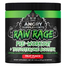 Pre Workout Powder Angry Supplements Raw Rage + Test Booster Drink, Fruit Punch