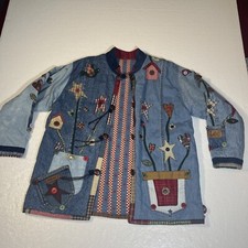 JAN LEMING custom patch embroidered Jean Jacket Size Large