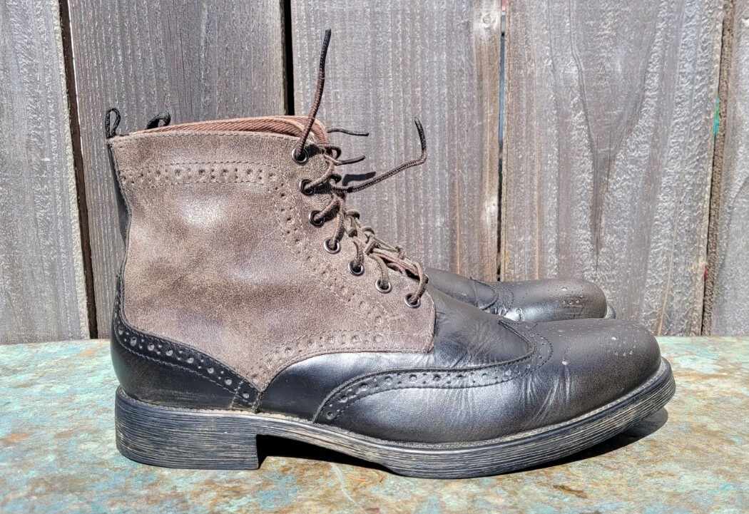 Aston Grey Black Leather Gilman Wingtip 