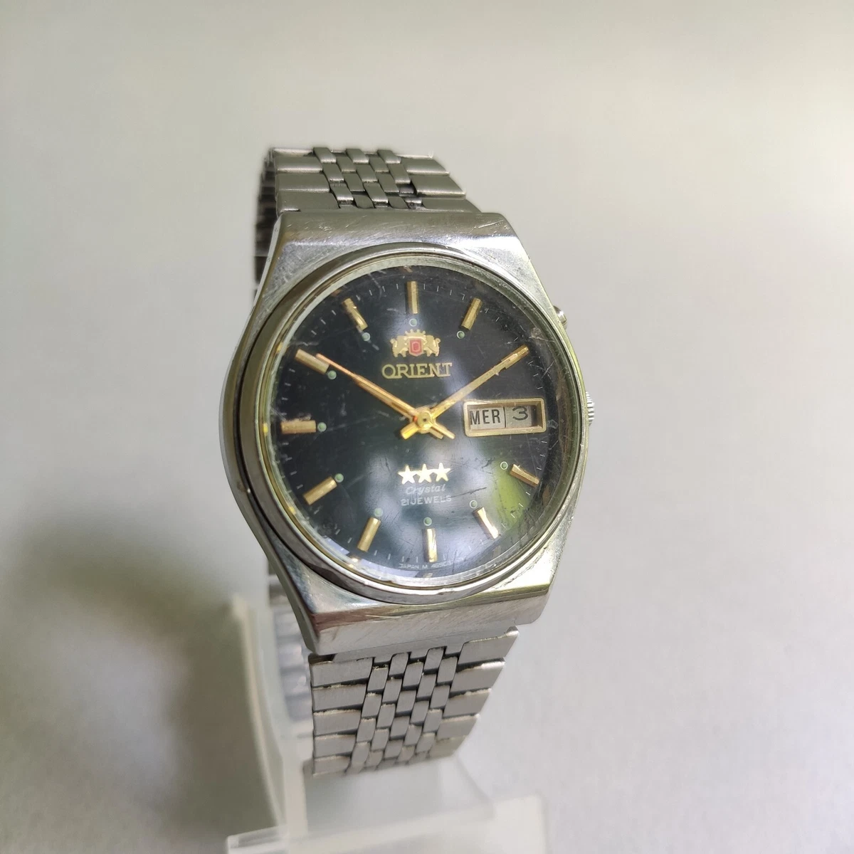 Vtg ORIENT tristar 3 star AAA crystal Blue Japan Men Automatic