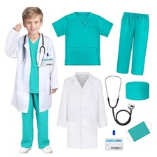7PCS Surgical Suit Children Doctor Costume Set Medical Scrubs  Costume Party