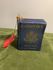 United States of America Passport Glass Christmas Ornament by World Market Blue.