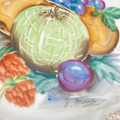 FOUR Vintage Hand Painted Fruit Design Gold Rim Scalloped Edge Dessert Plate - Afbeelding 3 van 23