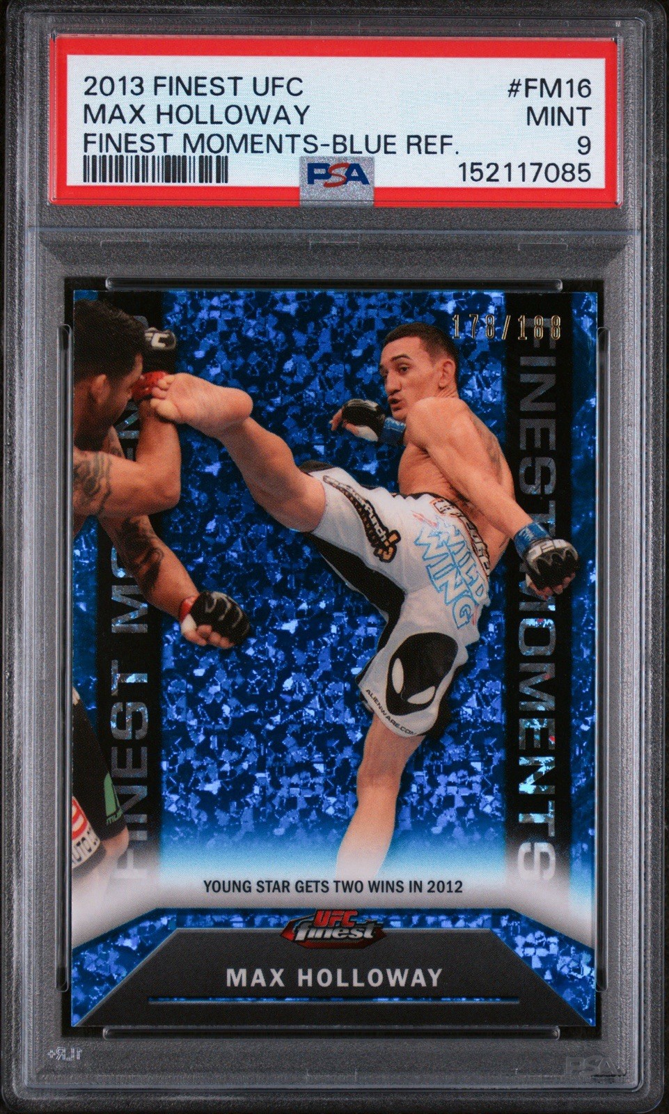 2013 Topps Finest UFC Max Holloway Blue Refractor /188 Rookie (RC) PSA 9 view 1