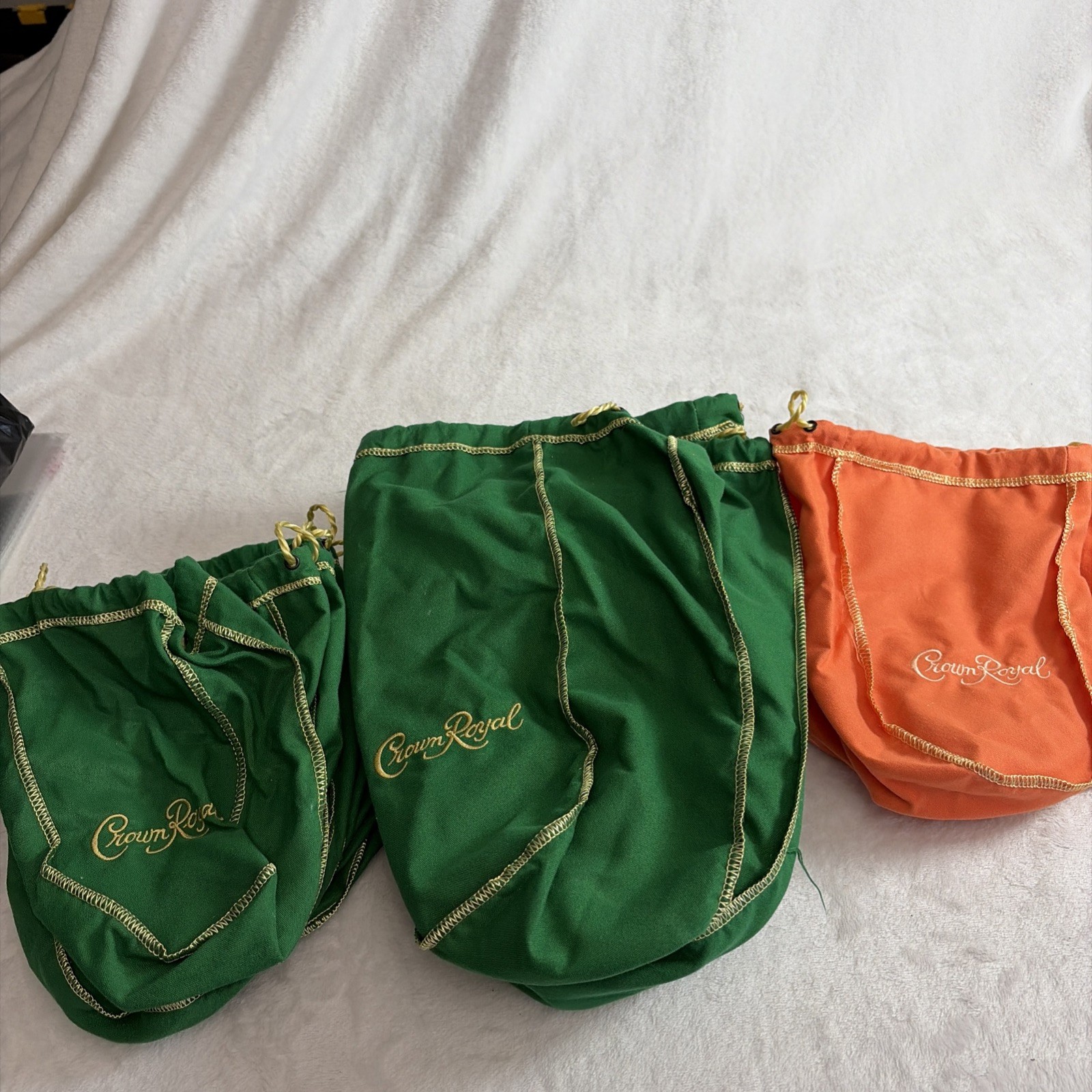 Crown Royale Drawstring Bags Lot Of Green and Orange Great For Crafts