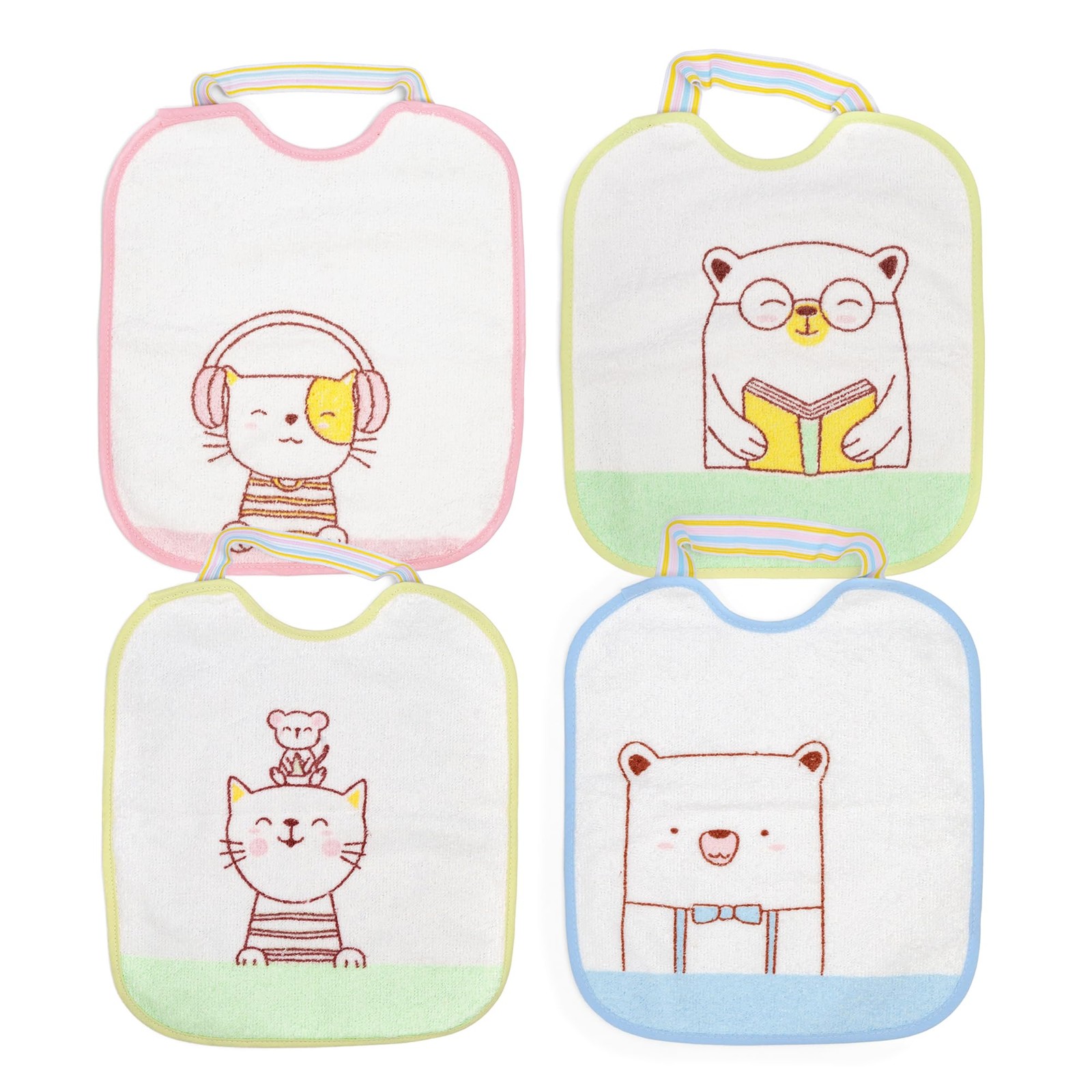 Bavoirs imperméables bébé lot de 4 protection 23x28 cm en coton et EVA