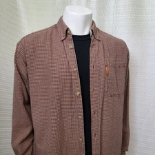 Columbia Mid-Weight Button Shirt Outdoor Style Burnt Orange Brown Plaid Men's L