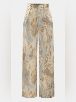 Micas Marble Print High Waisted Full-length Flowy Straight Leg Pants - XXXL