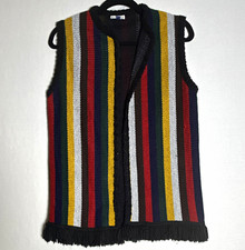 Vintage Sears Striped Knit Sweater Vest Small Fringe Hem Boho 70s Grandpacore