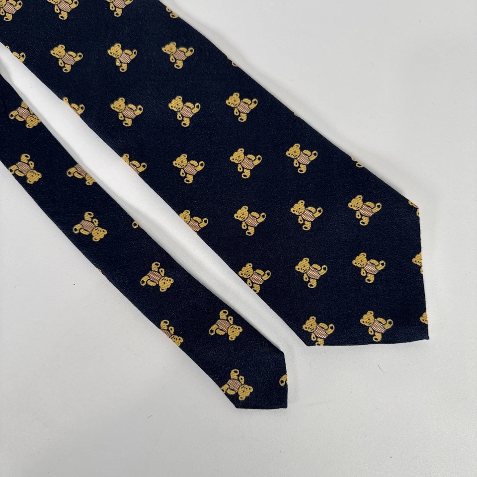 Gravata masculina Paul Frederick ursinhos de pelúcia azuis italiana 100% seda vintage feita à mão EUA - Imagem 2 de 4