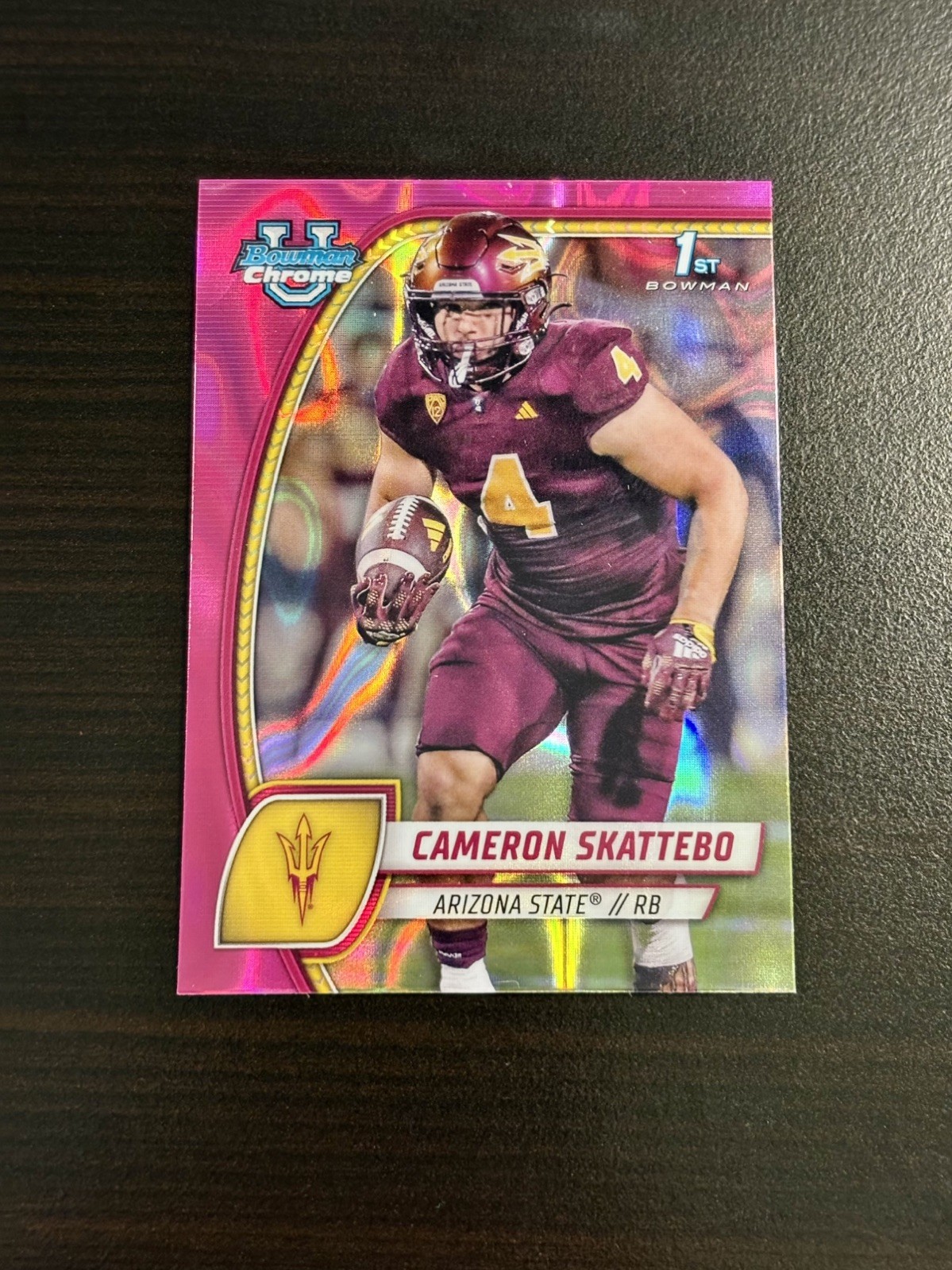 2024 Bowman University Chrome - Cam Skattebo #37 Pink Lava Refractor (RC)