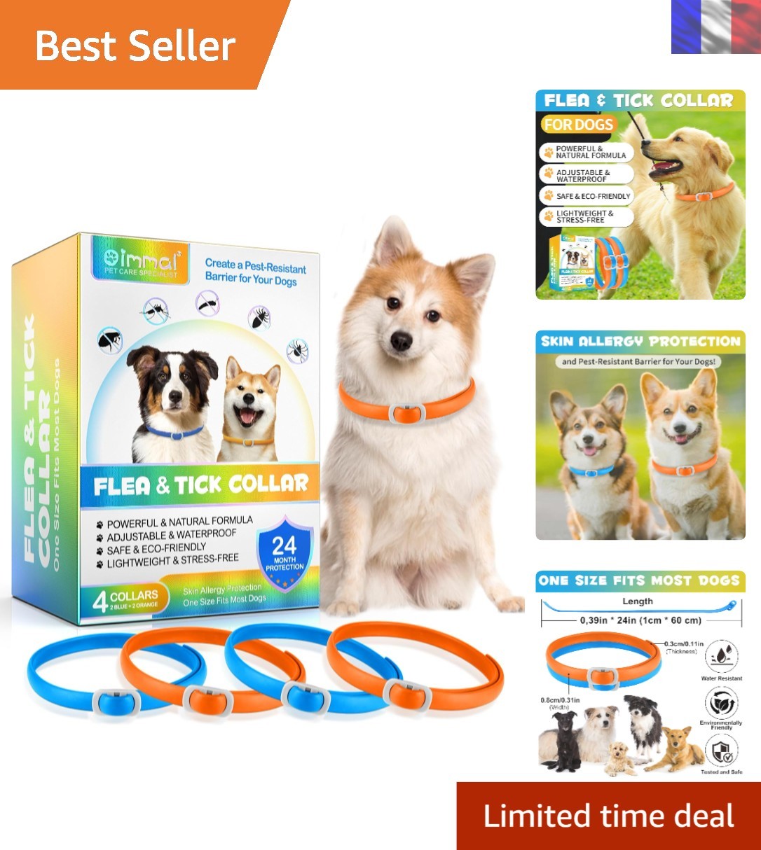 Collier anti-puces pour chien de 60 cm ajustable doux lot de 4