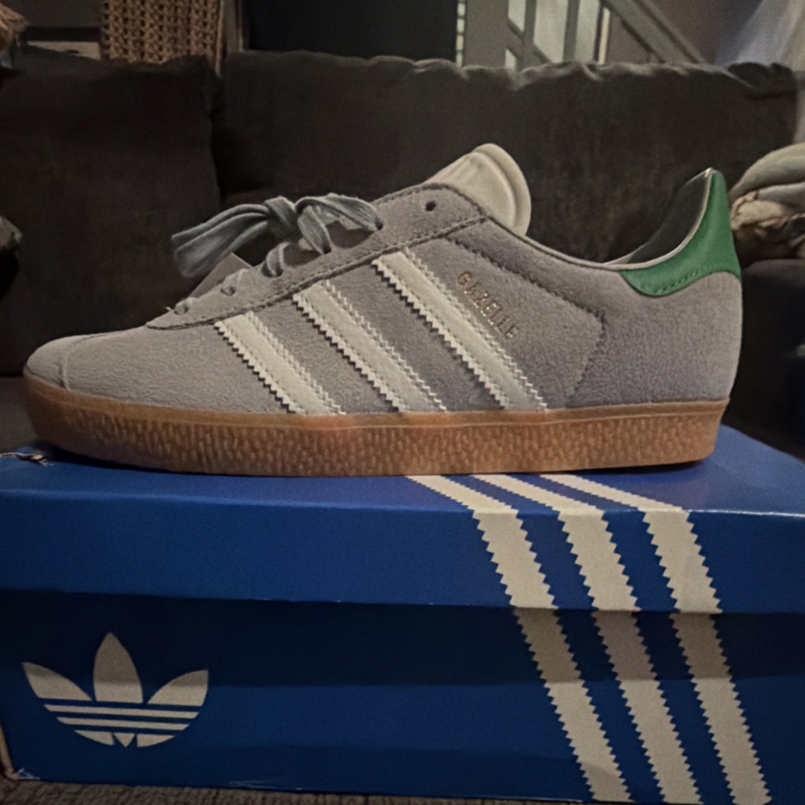 Gray White Green Suede Lace Up Size 6