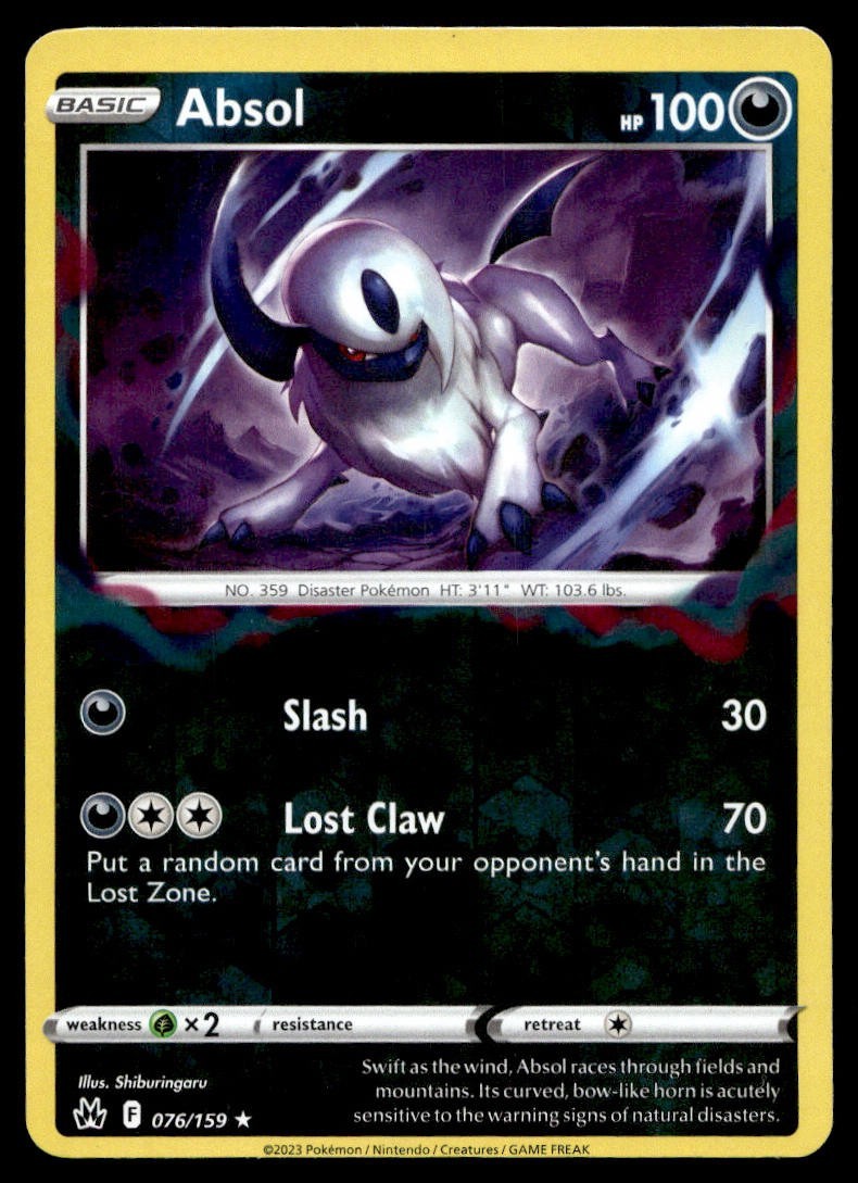 Absol 76/159 Pokemon Card Crown Zenith Rare 100 HP Rev Holo Lightly Played CI
