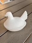 Vintage Milk Glass Hen on Nest Dish – Chicken Covered Dish – Farmhouse Cottage
