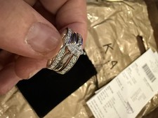 14k White Gold Natural Marquise Diamond Solitaire Wedding set Engagement Ring