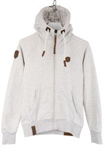 NAKETANO Sweatshirt Women's SMALL Grey Full Zip Pocket Logo Hooded Drawstring