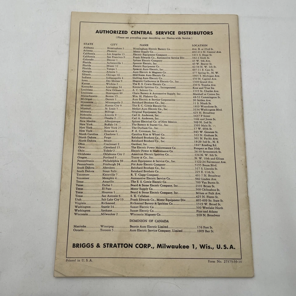 Briggs & Stratton Model 23 23B Engine Operators Parts Maintenance Manual - Image 3 of 4