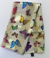 Women's Long Beige Scarf With Multicolor Butterfly Print 4343 NEW
