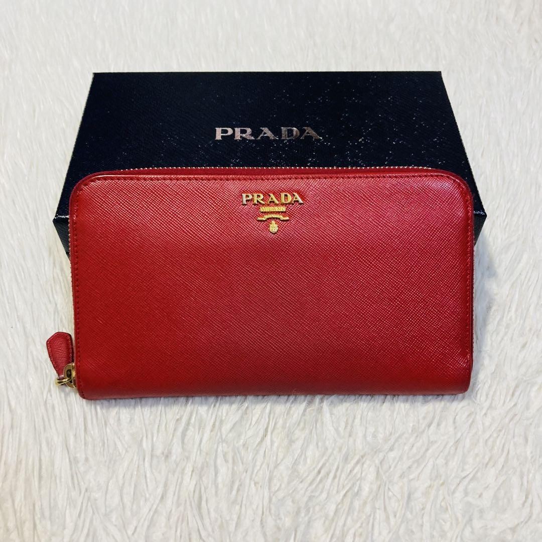 Prada Saffiano Leather Red Slim Wallet Authentic Card Holder Purse