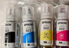 Genuine Epson OEM 522 EcoTank Ink Bottles 4 Pack BLACK CYAN YELLOW MAGENTA NEW!