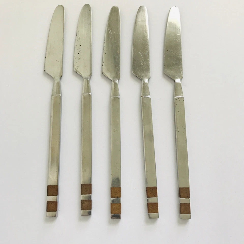 Cubiertos de colección Stanley Roberts CROSSPOINT de acero inoxidable/madera ~ 22 piezas de servicio para 5 ~ MCM Foto 3 de 4