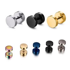  Men Women Black Barbell Punk Gothic Stainless Steel Stud Earrings 
