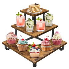 3-Step Tiered Corner Display Shelves, Portable Wooden Retail Cupcake Food Sta...