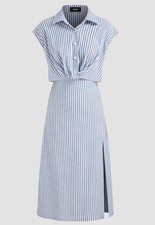 CIDER  COTTON BLEND COLLAR STRIPED SPLIT MIDI SHIRT DRESS Elastic waist Sz M