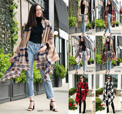 ComfyLuxe Plaid & Buffalo Checkered Pattern Shawl Ruana