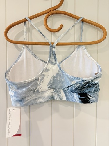 Rockwear Size 16 "Soft Marble" Blue Yoga Bra Crop Top Padded NWT - Picture 3 of 11