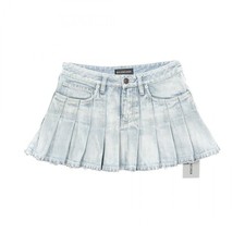 BALENCIAGA Pleated Denim Mini Skirt cotton Blue Size 36 Women