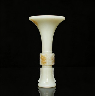 8.3" Old Chinese White Jade Statue Flower Gu Vase Statue w/pattern