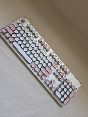 Retro Typewriter Mechanical Keyboard RGB Backlit Pink White Gaming Full. Working