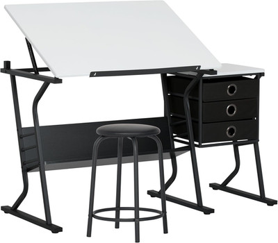 2 Piece Eclipse Ultra Center/Drawing Table with Stool, Angle Adjustable Top, Sto