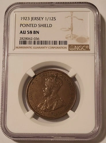 Jersey George V 1923 1/12 Shilling Pointed Shield AU58 BN NGC