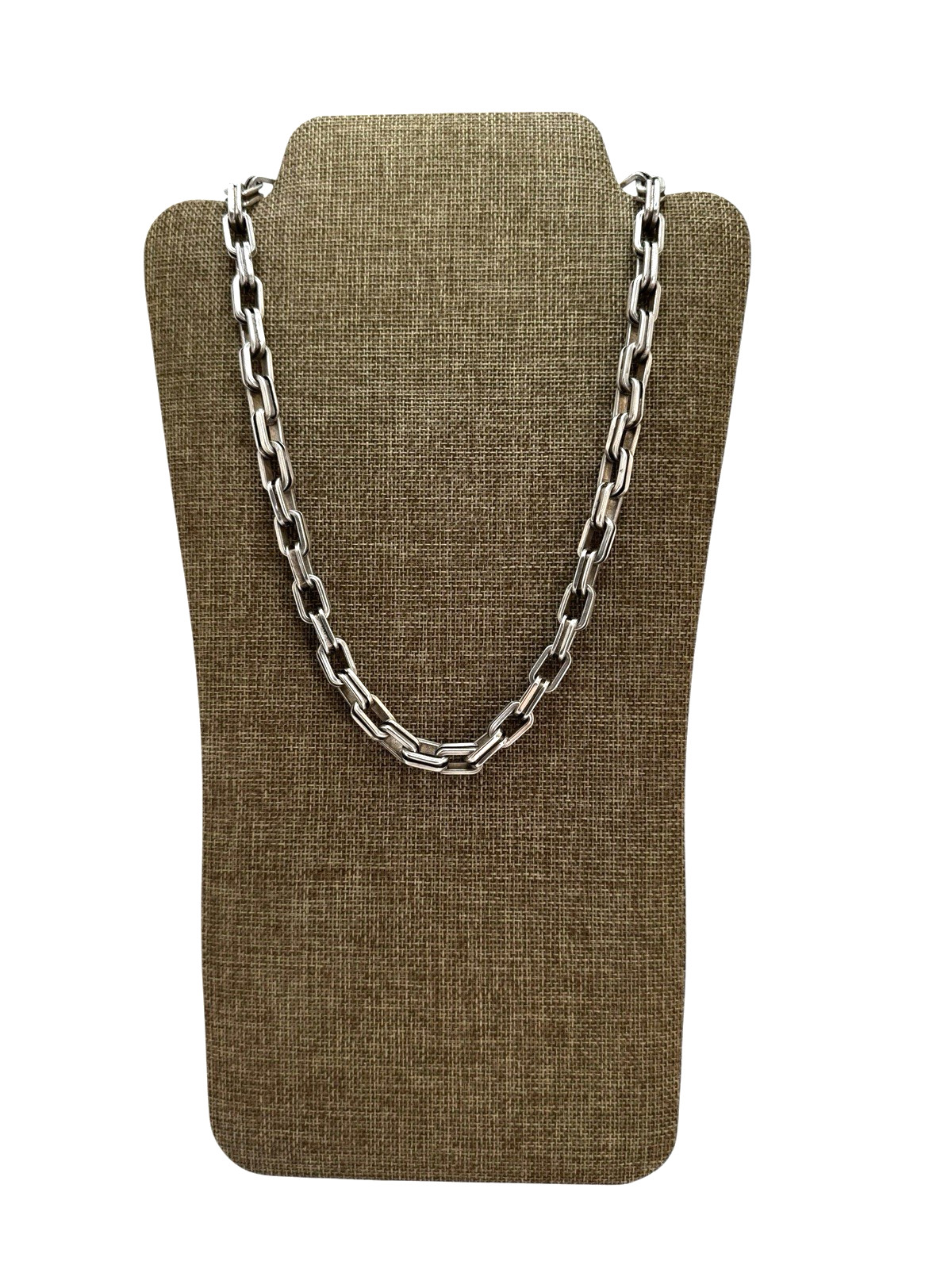 Solid Sterling Silver 9.5mm Rectangle Link Neckla… - image 1