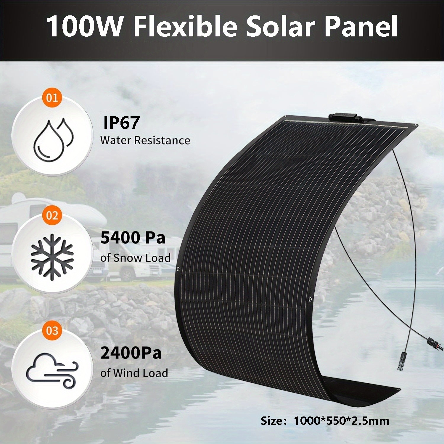 Solar panel 100w waterproof monocrystalline flexible solar 12v charging rv boat
