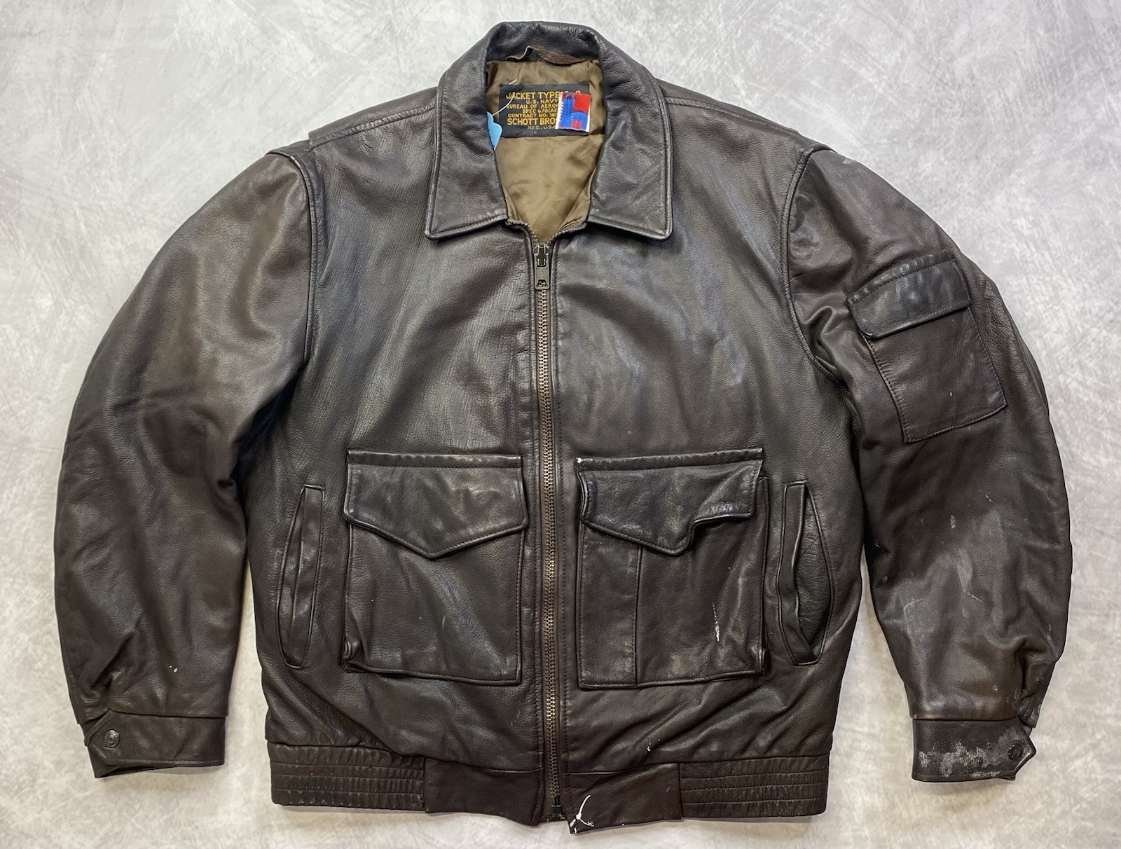 Vintage Schott Bros US Navy Type G-8 Brown Leather Bomber Jacket Size 42