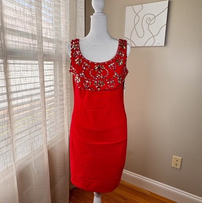 Crystal Doll Party Graduation Bling Sequins Coral Bodycon Dress Size Large