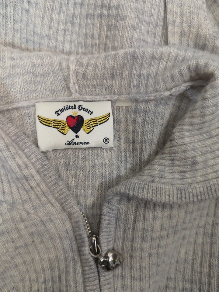 Twisted Heart America Zip Up Hoodie SOFT CASHMERE? ZIP RIBBED HEART EMBROIDERY S - Image 2 of 4